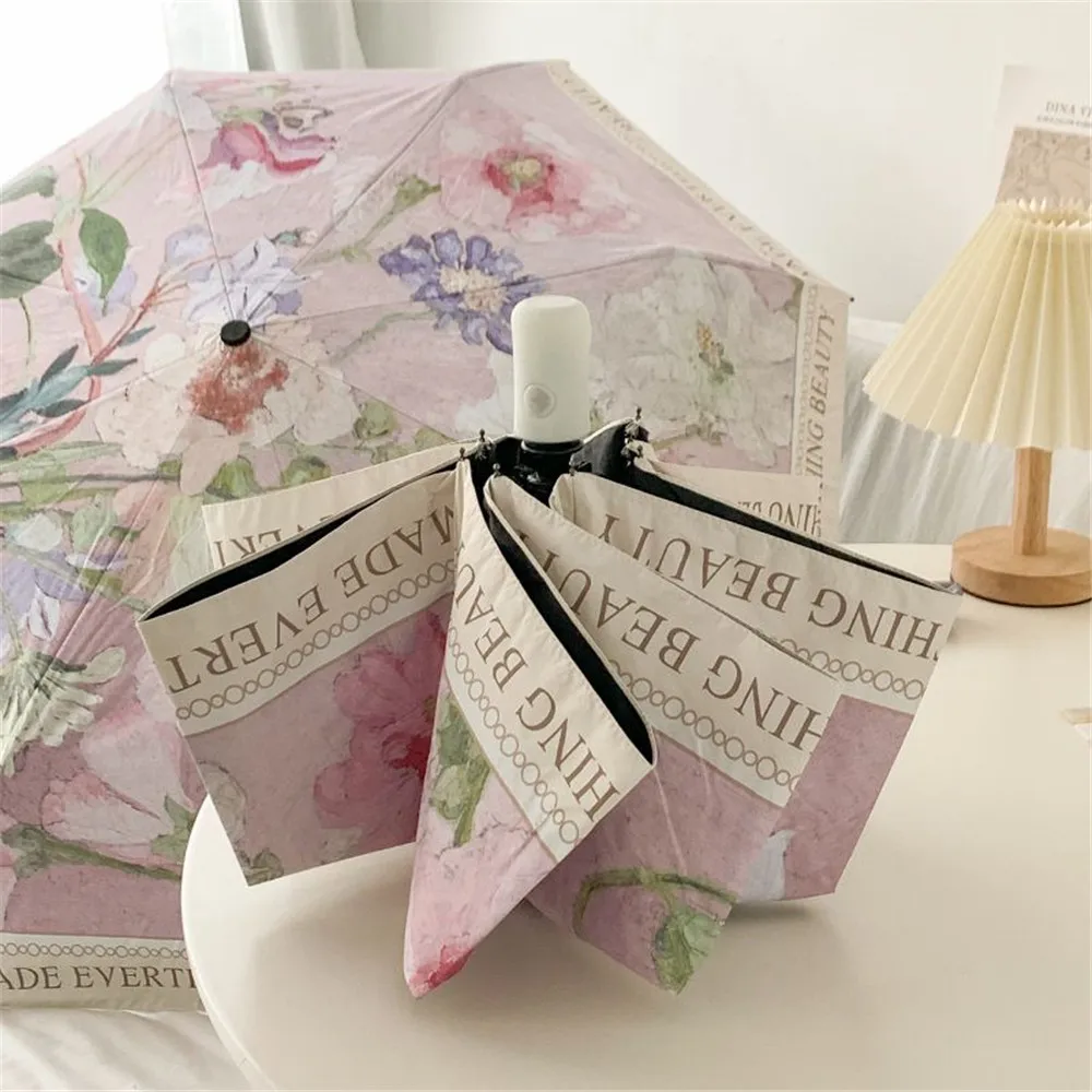 Luksus blomsterparaply regn kvinner menn sammenleggbar uv solrik regnfull solskjerm paraply solkrem uv-beskyttelse sammenleggbar jenteparasoll