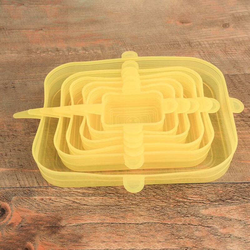 6 stk silikone stretch låg genanvendelig mad dækning køkken universal silikone skål gryde låg mikrobølge dæksel tilpasses silikone hætter: 150g gule