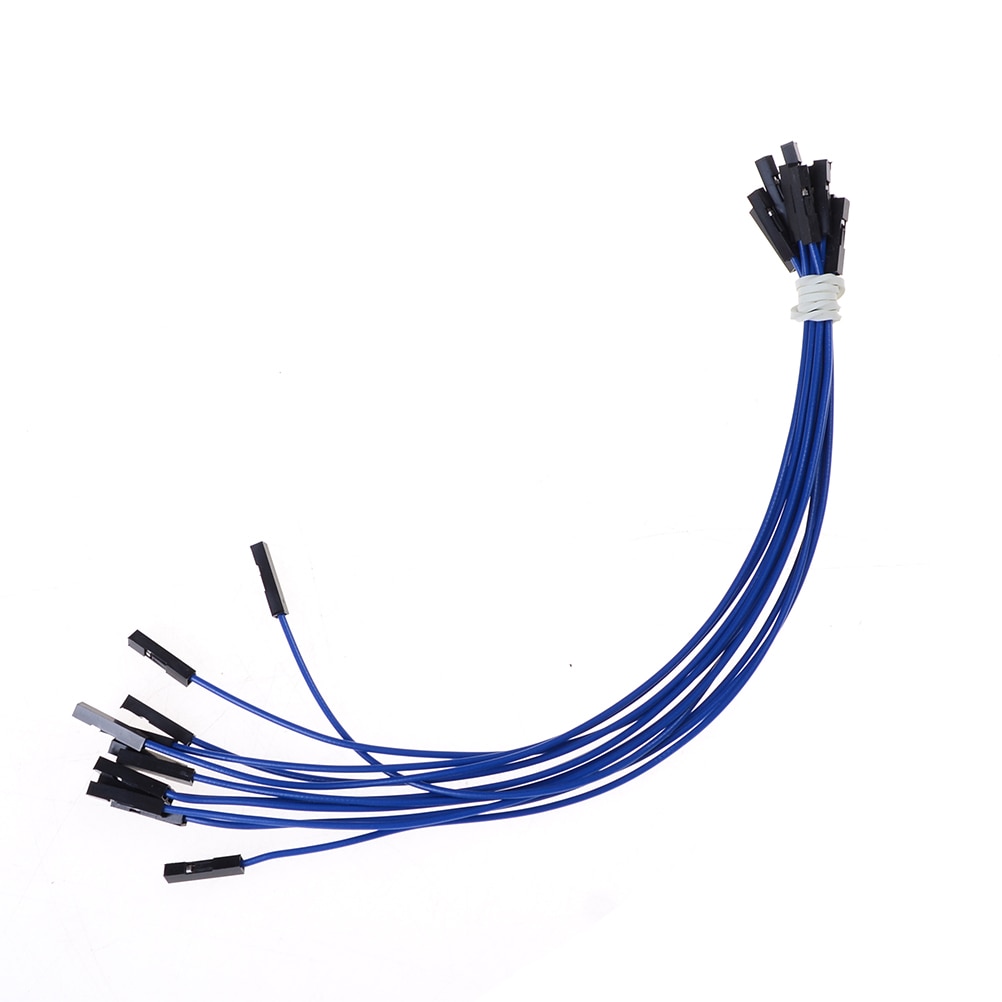 10 stk/parti 24 awg blød silicium ledning 1 pin hun til hun jumper wire dupont kabel 20cm: Blå