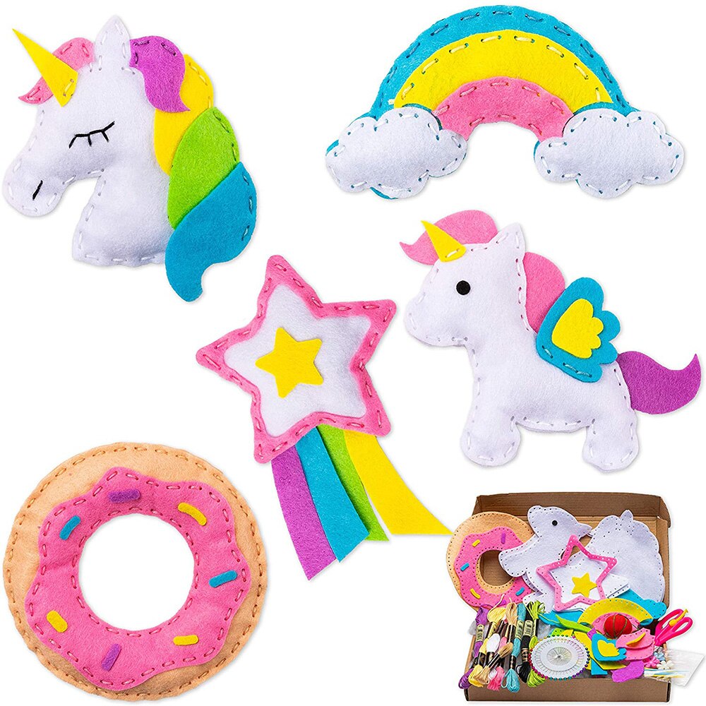 5pcs Unicorn DIY Art Craft Felt Kits Donut Rainbow Cloud Shooting Star Classroom Handmade Party Supplies for Boys and Girls