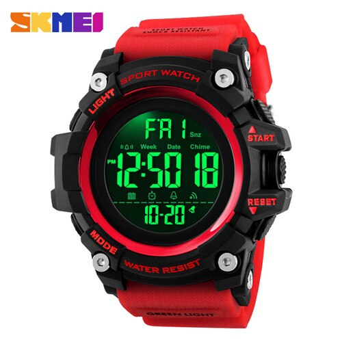 Skmei sport klokker herre digital klokke klokke 2 tid 12/24 timer el ligjt vanntett armbåndsur relogio masculino 1384: Rød