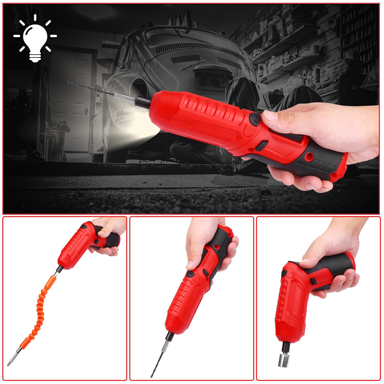 Electric Cordless Screwdriver 47Pcs 3.5Nm Screwdriver Set 3.6 V 1800mAh USB Rechargeable Wrench Front LEDs Adjustable 2 Position