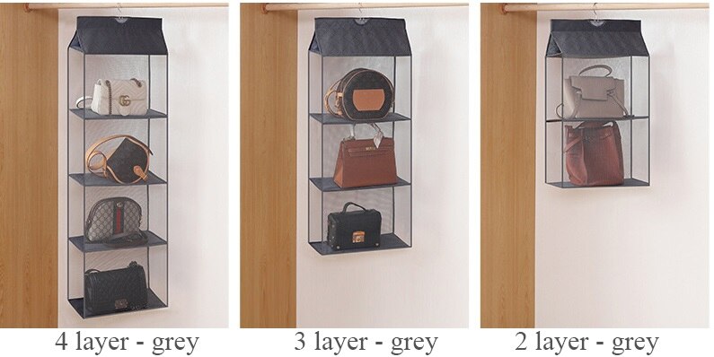 Handbag Hanging Organizer Hanging wWardrobe Organizer Two/Three/Four-Layer Storage Hanging Bag For Closet: grey / 4 layer