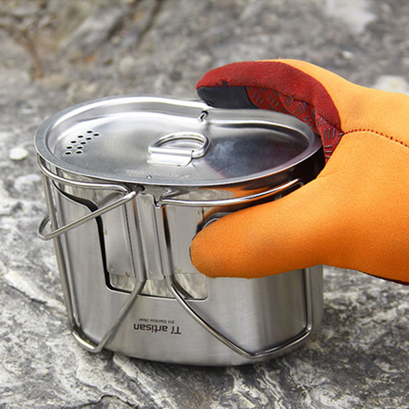 Tiartisan Outdoor Camping Kookgerei 304 Roestvrij Staal Leger Editie Kantine Beker Lunchbox Houtkachel Set Met Handvat Opknoping Pot