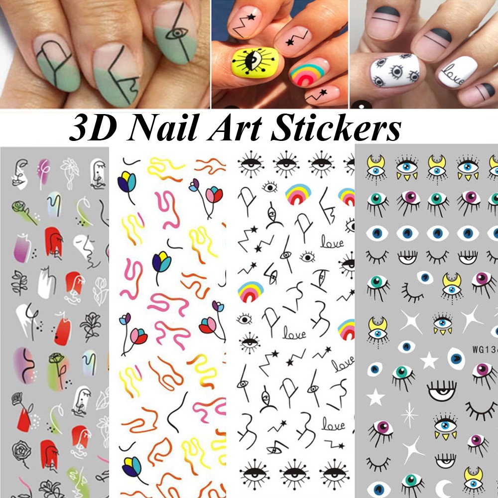 3D Abstracte Lijn Patroon Eye Nail Sticker Nail Slider Art Diy Decoraties Sticker Voor Manicure Diy Adhesive Tips