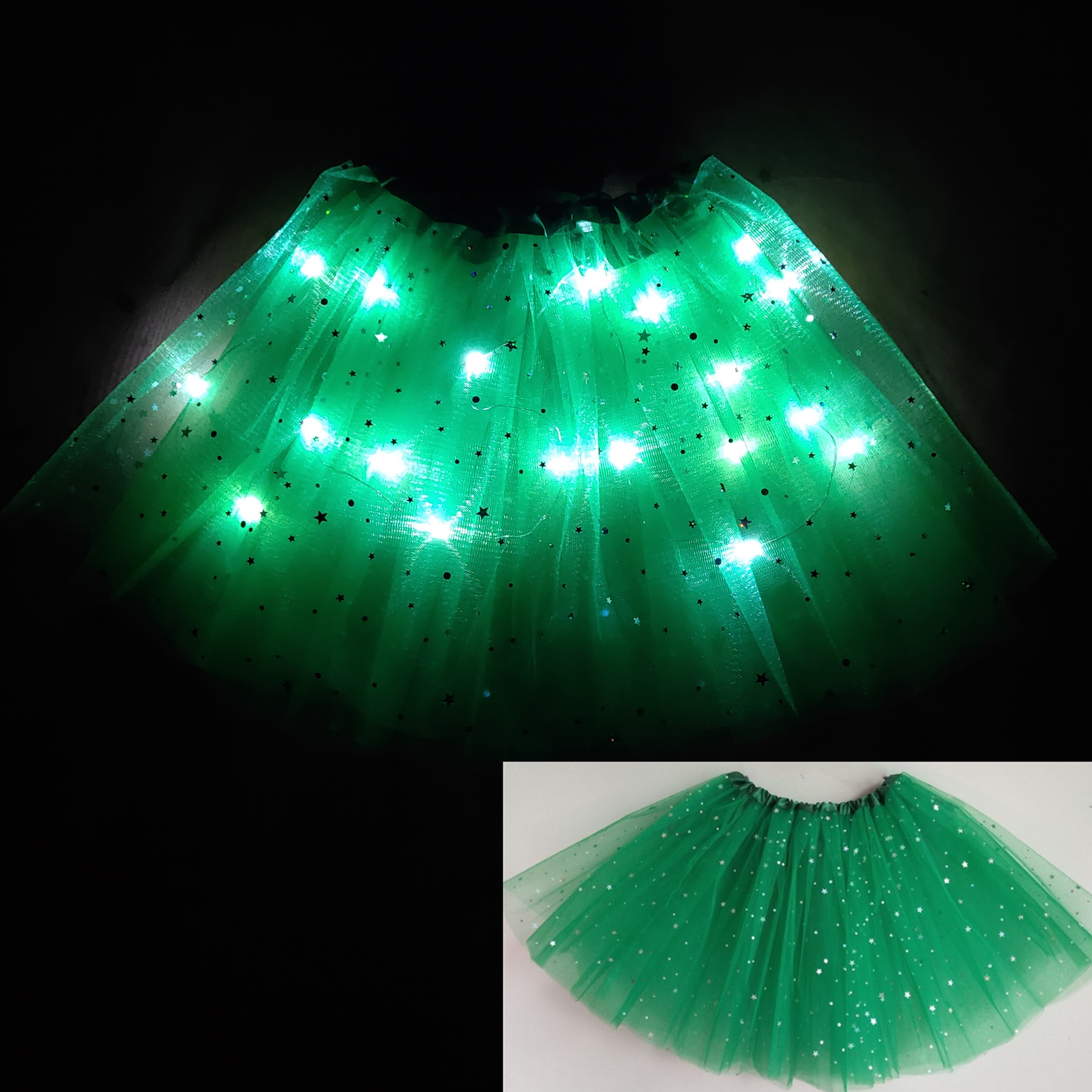 Style Mesh Skirt With Light Glows Children's Birthday Year Party Fun Girl's Skirt LED Strange Sky Blue: Green