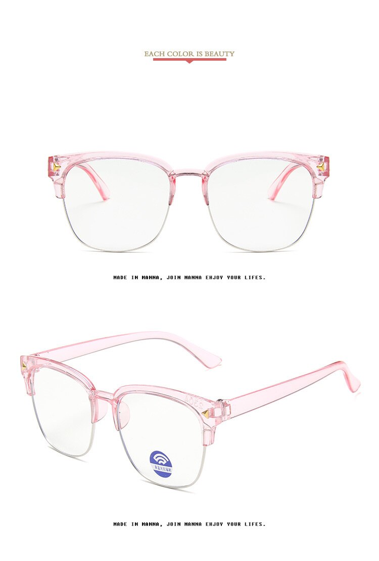 Montura de gafas Retro cuadrada transparente Anti-azul claro para niños, lentes transparentes semi-sin montura, gafas con remaches para niños: TR Pink