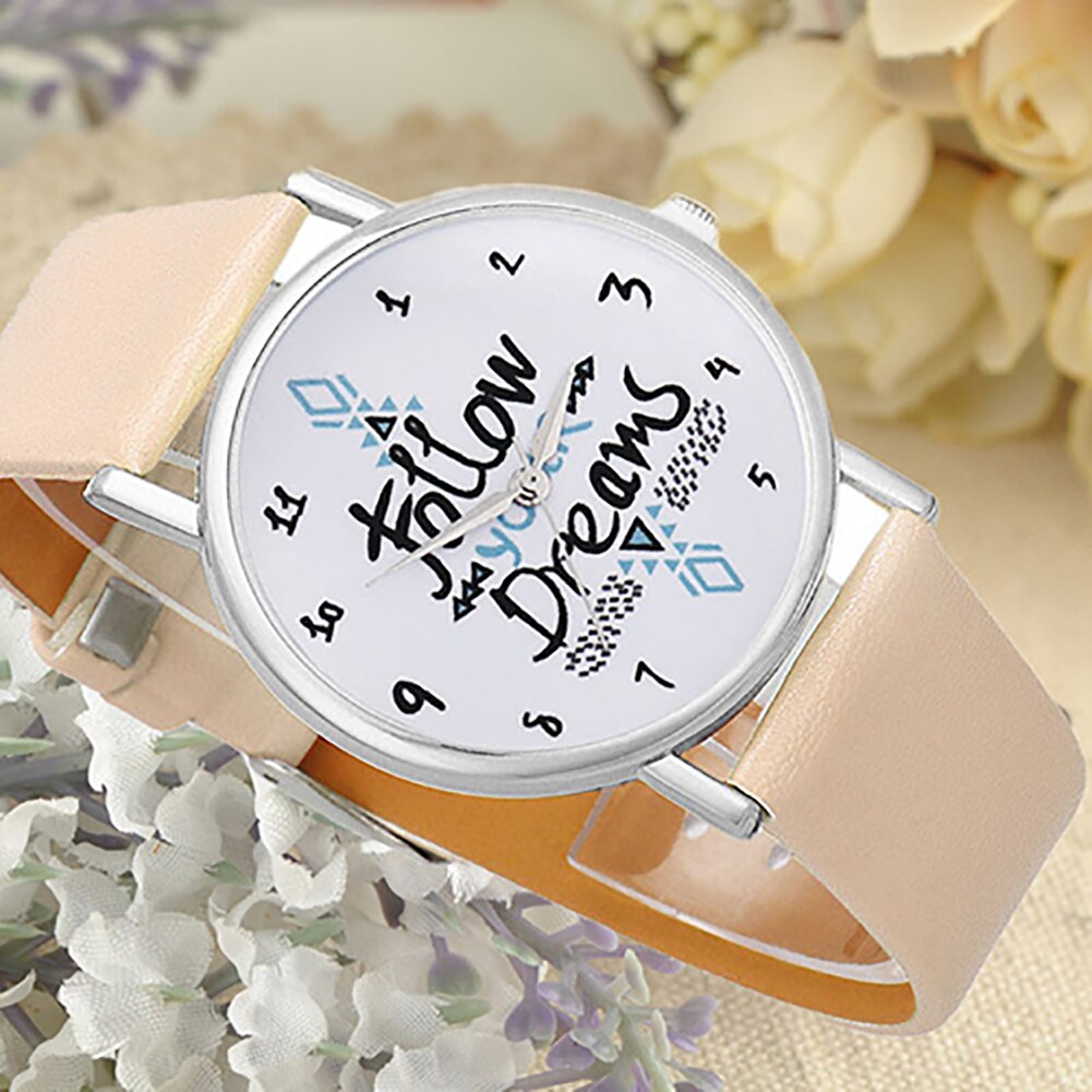 Meisjes casual volg je droom citaat print imitatie leren band quartz polshorloge