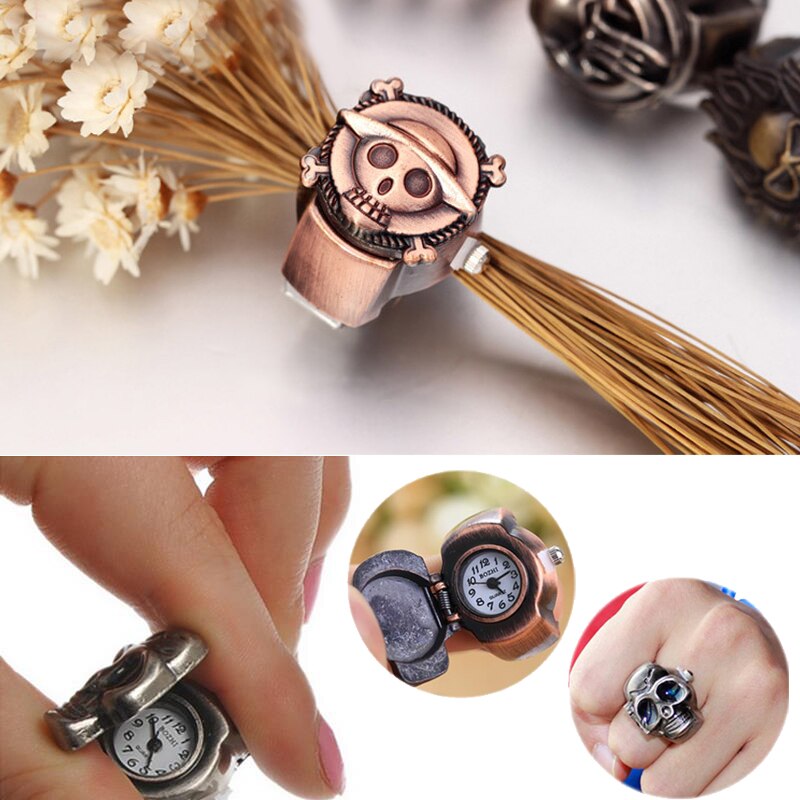 Doigt crâne bague montre Vintage à clapet Pirate crâne femme homme