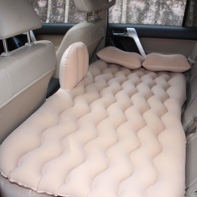 Foldbar bil luft oppustelig rejse madras seng til bil bagsædemadras multifunktionel sofapude udendørs campingpude: Beige