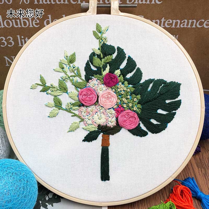 European-style Flowers DIY Embroidery Ribbon Set Beginners With Embroidery Shed Sewing Kit 3D Flowers Embroidery Kit with Hoop: 5