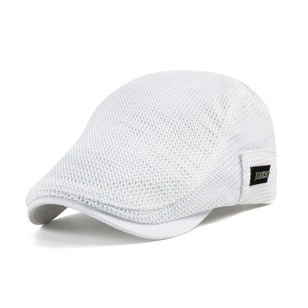 Summer Mens Hats Breathable Mesh Newsboy Caps Outdoor Gorro Hombre Boina Golf Hat Solid Flat Cap For Women: white