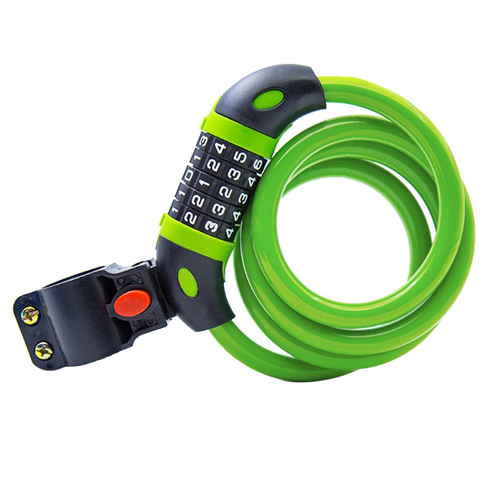 With Bracket Bicycle Combination Lock Children 5 Numbers Thickened Anti Theft Kids Practical Steel Wire Durable Mountain Bike: Green