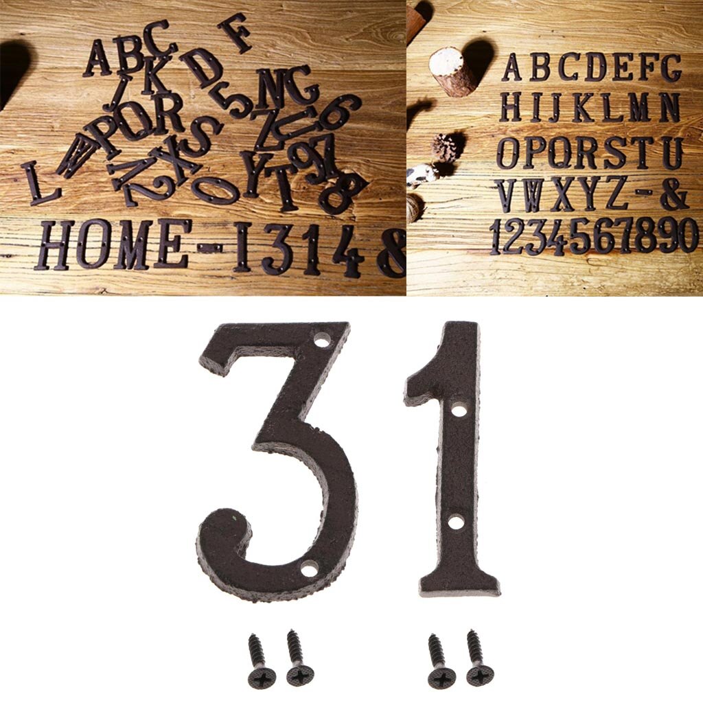 2pcs Cast Wrought Iron House Office Door Number Signs Plaque Country Style Digits Sticker Plaque with Screws 1 3