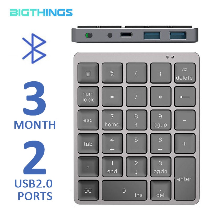 Numeriek Toetsenbord Draadloze Digitale Toetsenbord Bluetooth Aluminium Met Twee Usb 2.0 Poorten Voor Windows Laptop Computer Telefoon