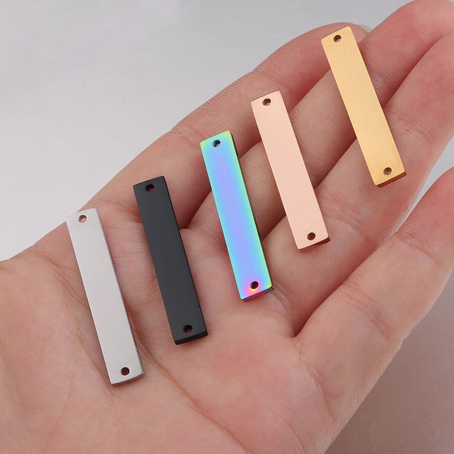 Fnixtar 20 Stks/partij 1.5*6*35Mm Spiegel Polish Rvs Rechthoek Stempelen Blanco Bar Charme Voor Diy sieraden Maken Ketting