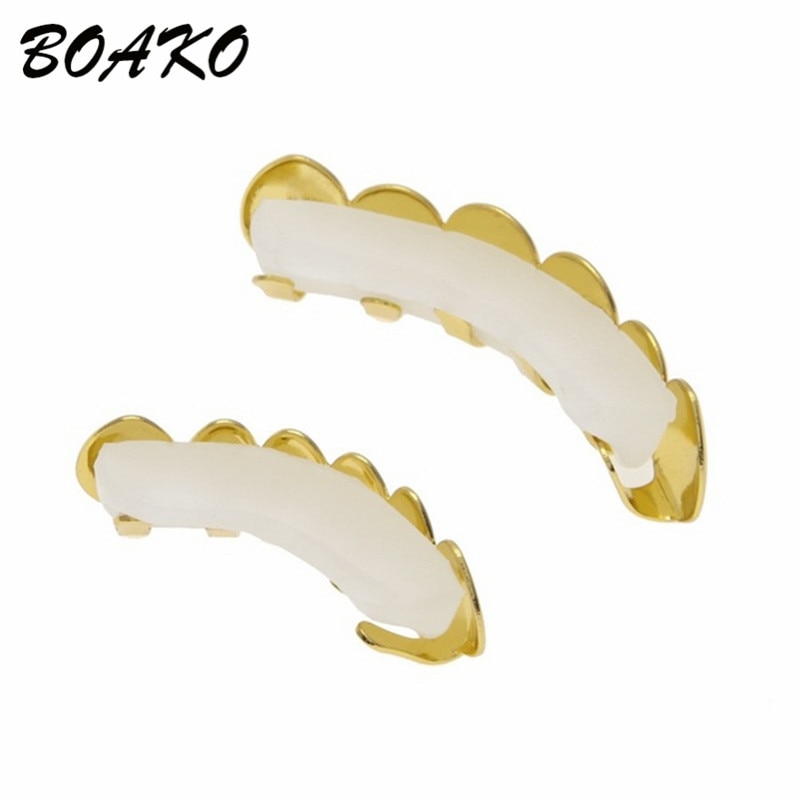 BOAKO Gold Bump enrejado dientes Grillz Hip Hop parrillas de parte superior e inferior de los hombres Dental boca Punk diente tapas rapero Cosplay joyería del cuerpo