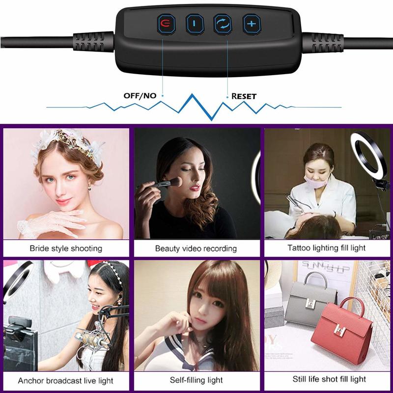 Photo Studio LED Ring Light 6 in 16cm 3200-5600K 64 LEDs Selfie Ring Lamp Photographic Lighting with Tripod Moblie Phone Clamp