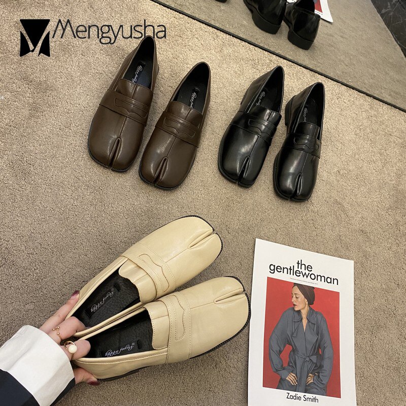 Dames flats met gespleten neus, dikke hakken, derbyschoenen, dames oxfords, zachte onderkant, tabi ninia schoenen voor dames, ondiepe instappers