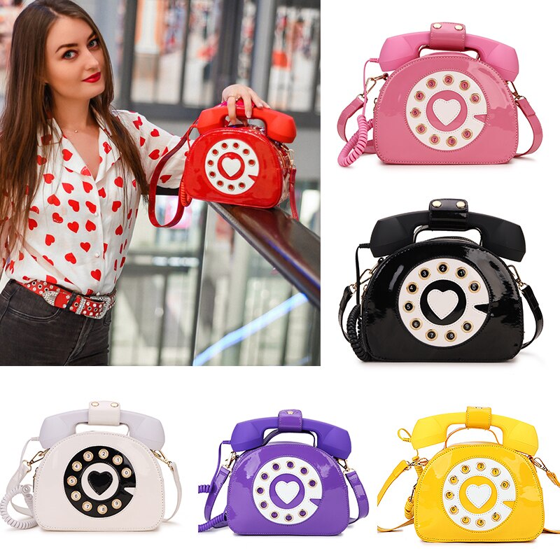 Telephone Shape Purses and Handbags for Women Pink Shoulder Bag Novel Brand Crossbody Bag Top-Handle Totes