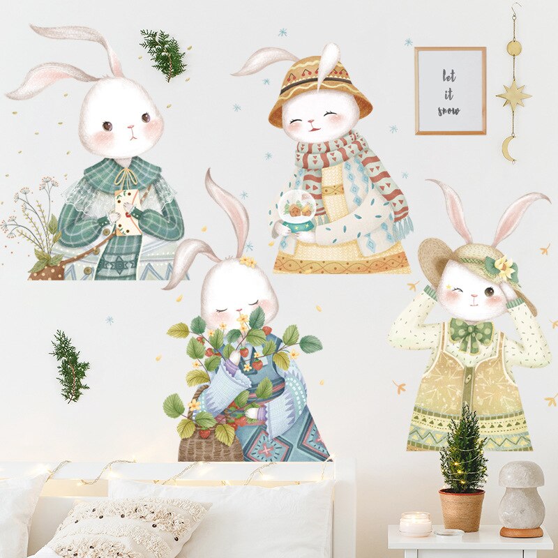 Kitchen Cute Cartoon Animal Rabbit Wall Stickers Simple Bedroom Bedside Self-Adhesive Wall Stickers Home Decor LC572