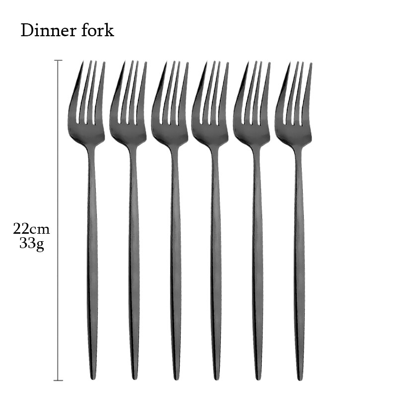 Knife Dessert Fork Long Handle Spoon Chopsticks Dinnerware Stainless Steel Black Flatware Cutlery Set Tableware Silverware Set: Dinner fork 6p