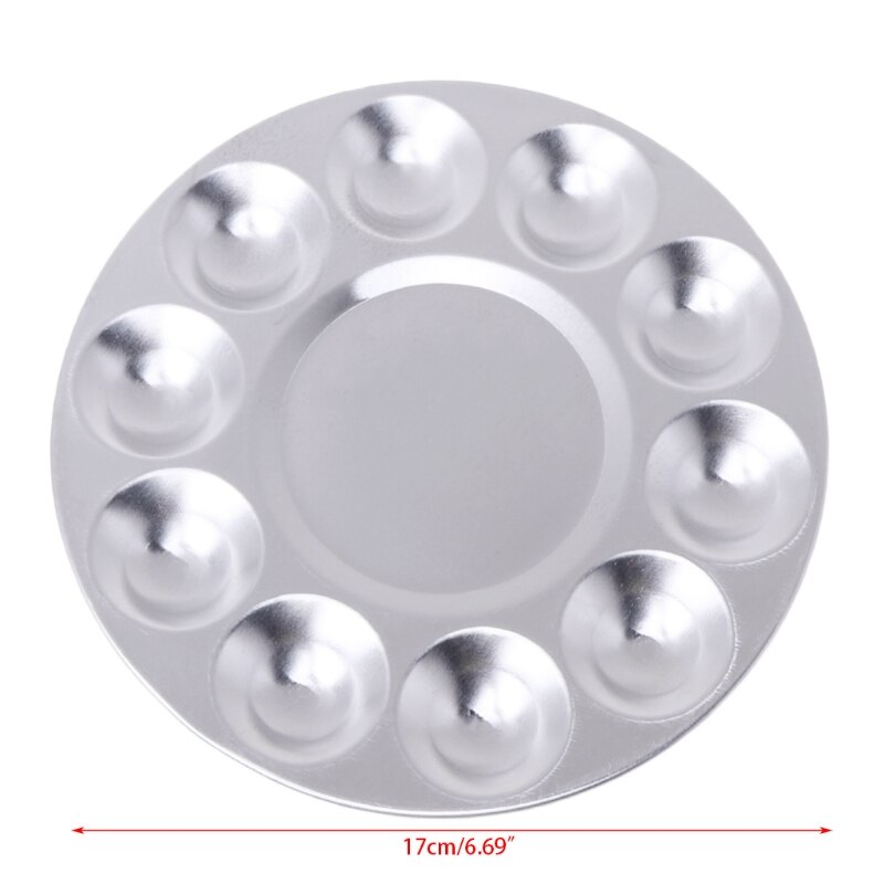 Oil Paint Palette Plate Aluminum Round Oil Paint Palette Art Color Mixing Plate with 10 Grooves Art Supplies