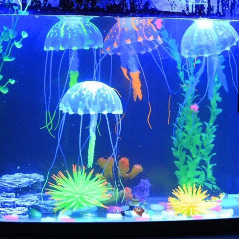 1 stuk kunstmatige kwallen ornament aquarium decoratie simulatie kwallen gloeiende siliconen onderwaterplant