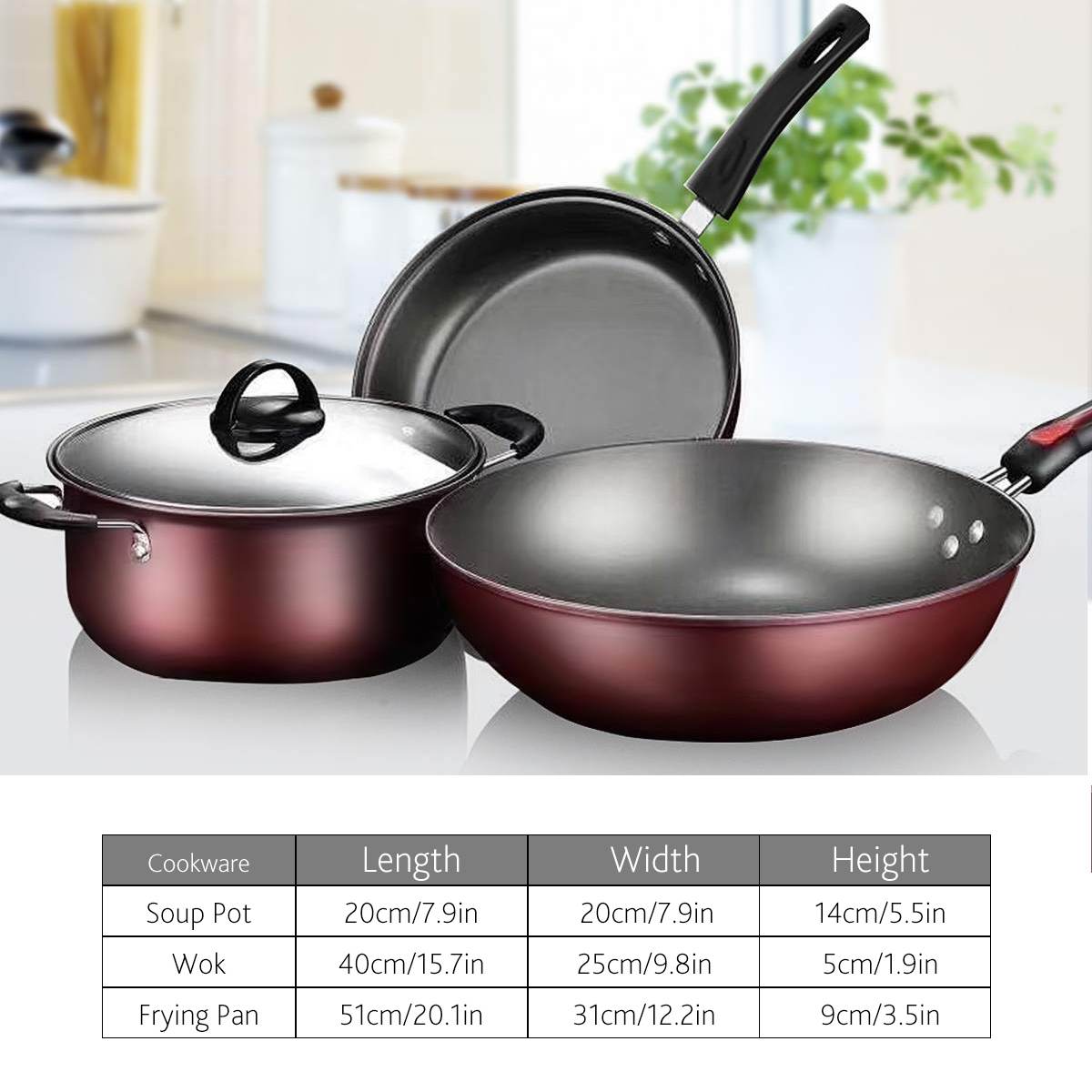 13PCS Kitchen Cookware Set Non-stick Cookware Frying Pan Cooking Pot for All Stovetop 20x20x14cm /40x25x5cm/ 51x31x9cm