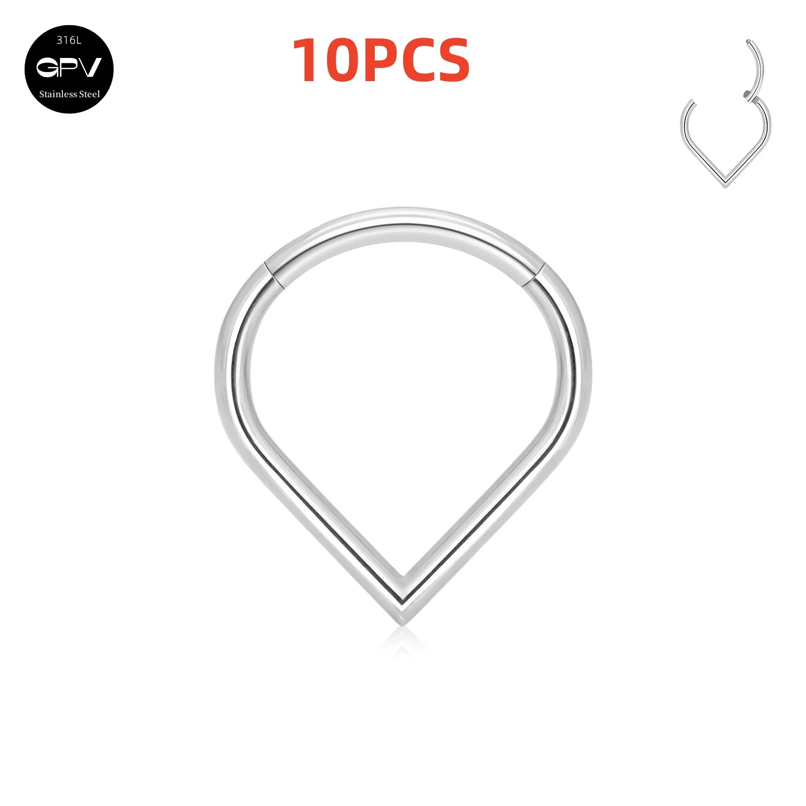 1/10 Uds. Anillo de nariz de gota en forma de corazón de acero inoxidable 316L 16G con incrustaciones ZC pendientes de joyería perforados para hombres y mujeres anillo de tabique: Gris / Morado