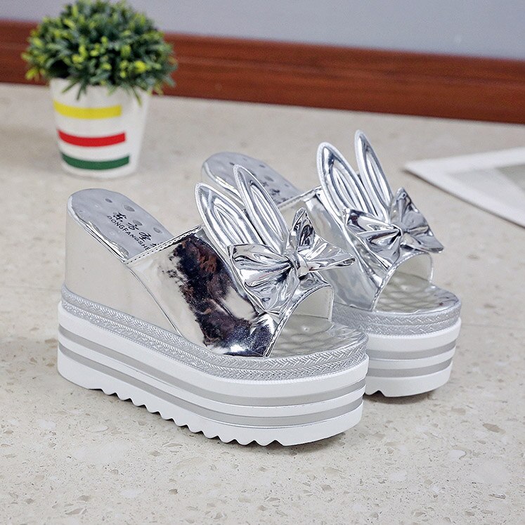 Sommer kvinder sko høj hæl 12cm platform hjemmesko afslappet udhulede sko damer kiler strandsandaler kvinder klipklapper: Flis / 8