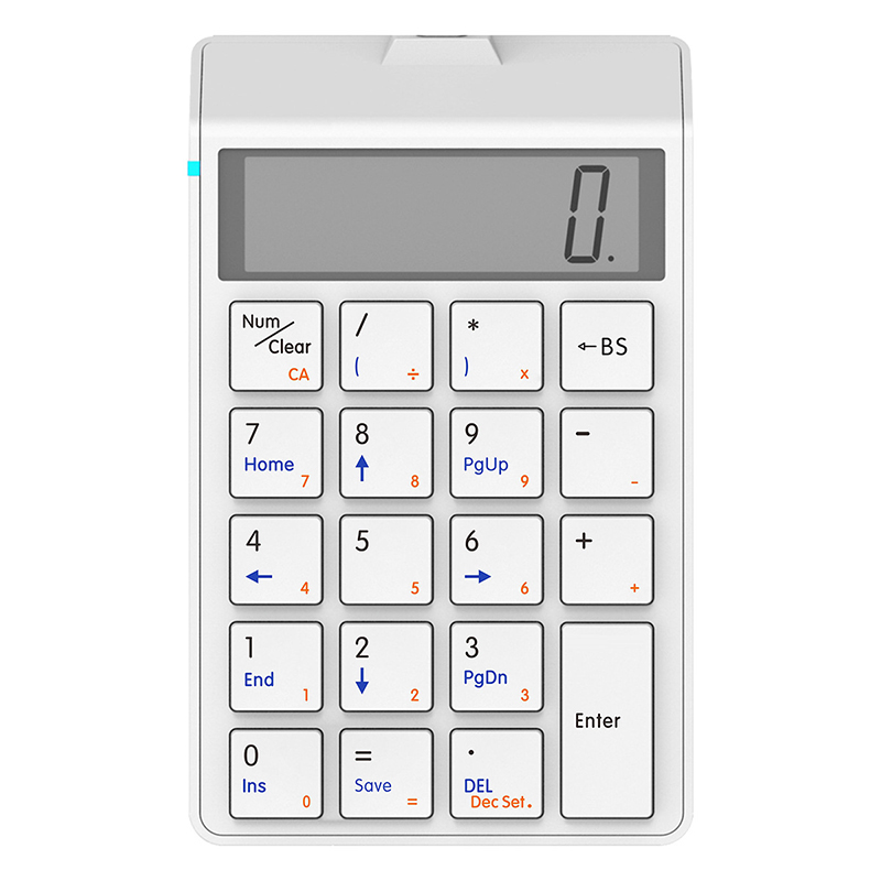 Numeric Keyboard Bluetooth Keypad Digital Calculator with LCD Display Screen Rechargeable For Windows Laptop Android Tablet: White