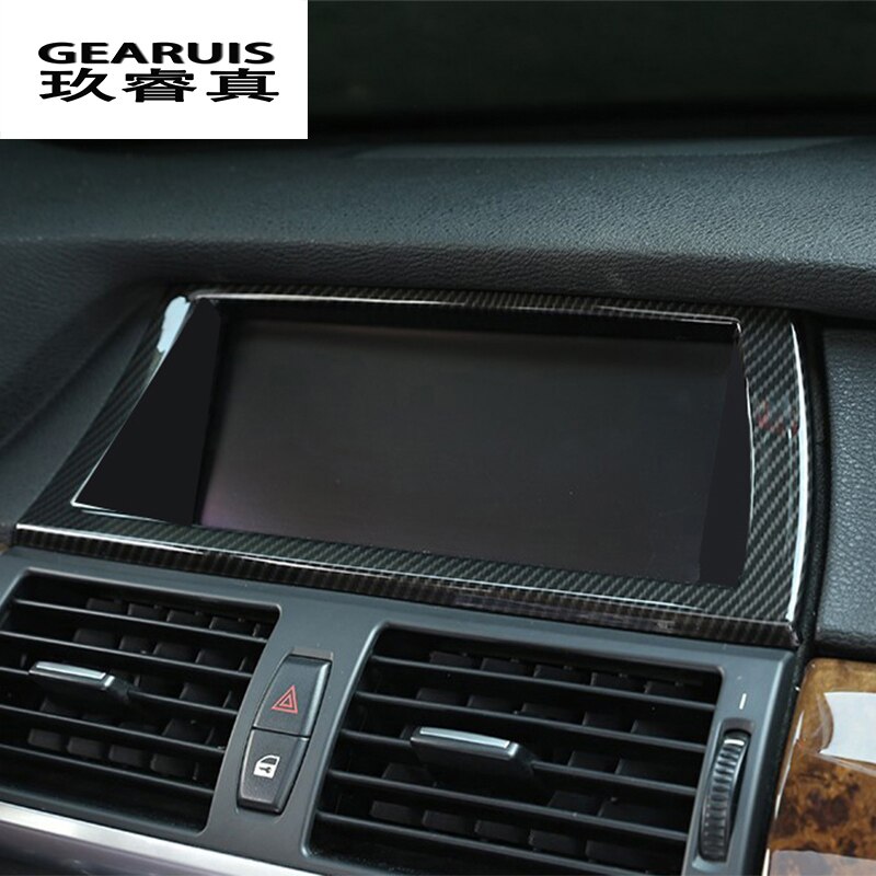 Bil styling interiör knappar panel ram dekoration täcker klistermärken trim för bmw  e70 e71 e72 x5 x6 sav kolfiber tillbehör