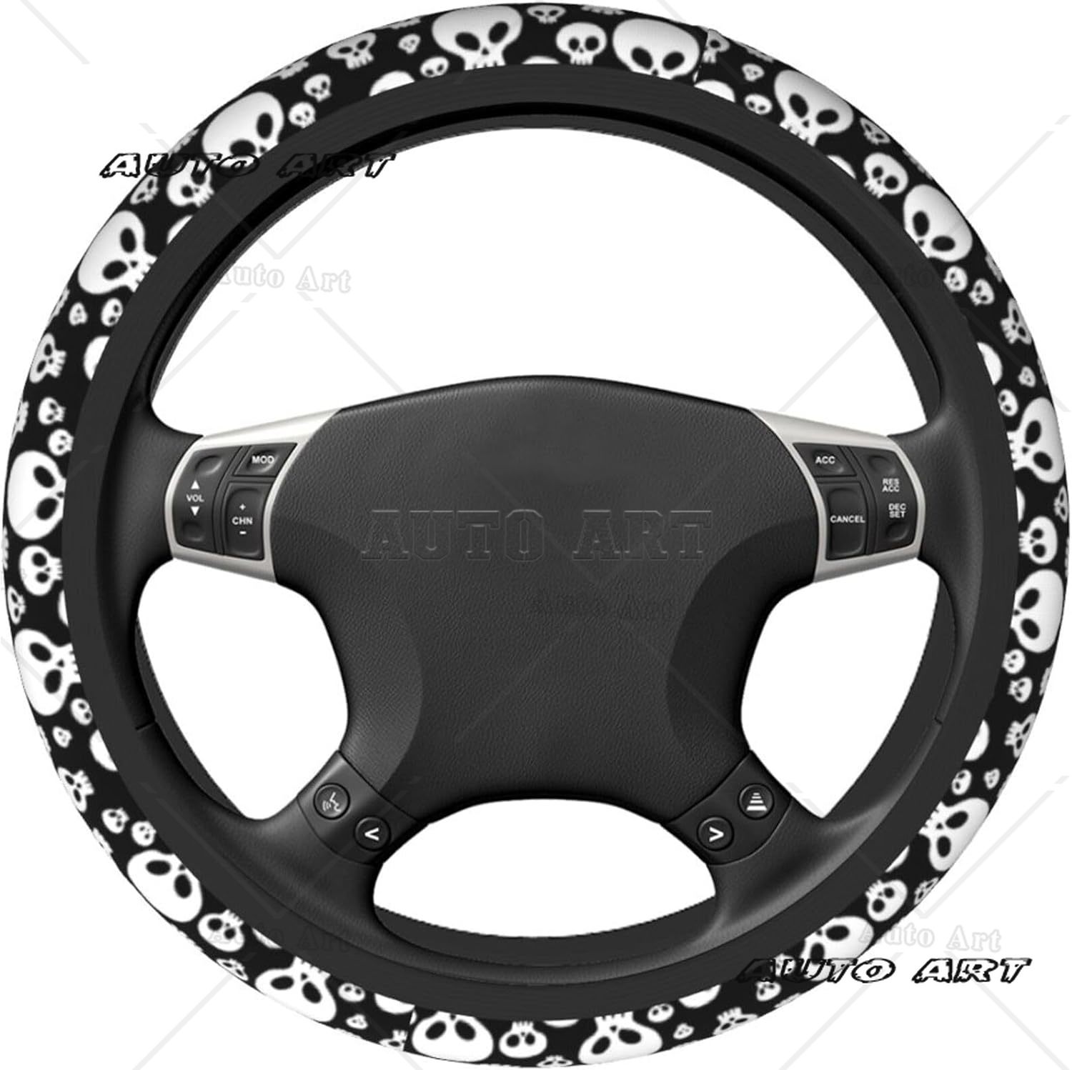 Steering Wheel Cover White Skull Goth Horror Black Neoprene Steering Wheel Protector Universal Fit Most Car Sedans 15 Inch