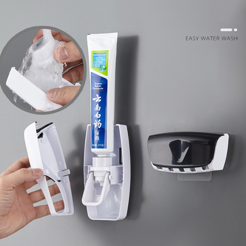 Dispenser automatico di dentifricio, Set di portaspazzolino, aspirazione antipolvere e appiccicosa, spremiagrumi per bagno a parete
