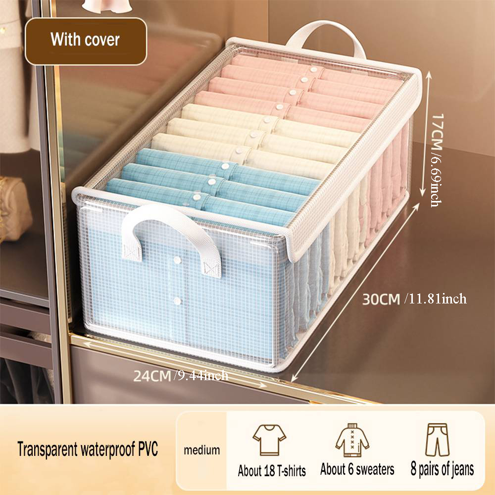 Contenedor de almacenamiento de PVC con tapa, plegable, transparente, a prueba de polvo, marco de acero inoxidable, organizador de guardarropa para ropa interior, dormitorio en casa: Rojo