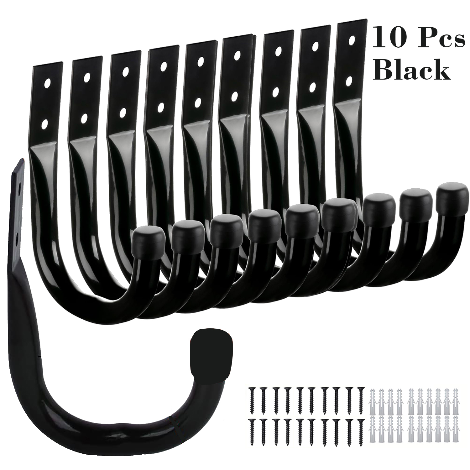 Pack of 6 Heavy-Duty Garage Hooks for Hanging, Large Garage Storage Hooks for Extension Cord Tool Cable, Black Wall-Mounted J Practical Hooks with Wall Anchors and Screws: DARK GRAY