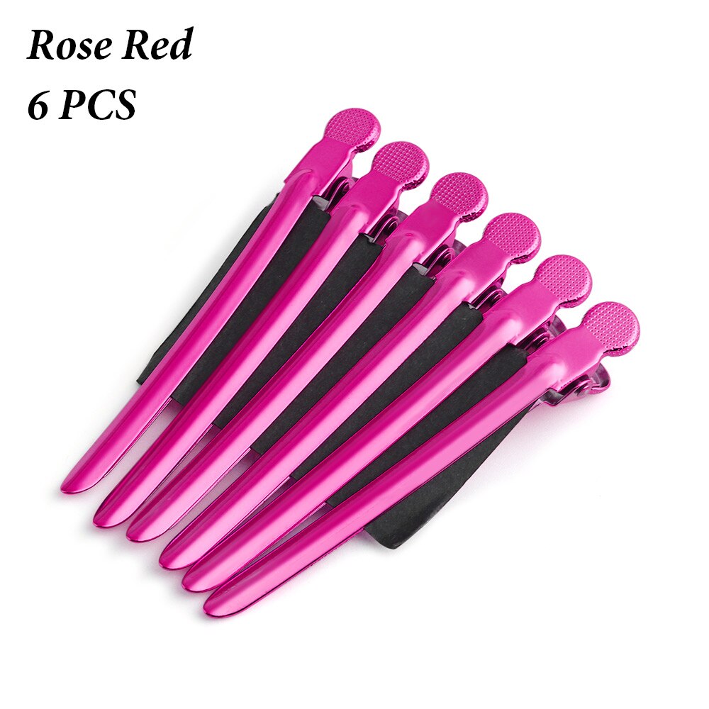 6Pcs Metal Duck Mouth Hairdresser Hair Clip Salon Hair Clamps Hairdressing Pro Section Hair Clips Hair Styling Accessories: 6 Pcs rose red