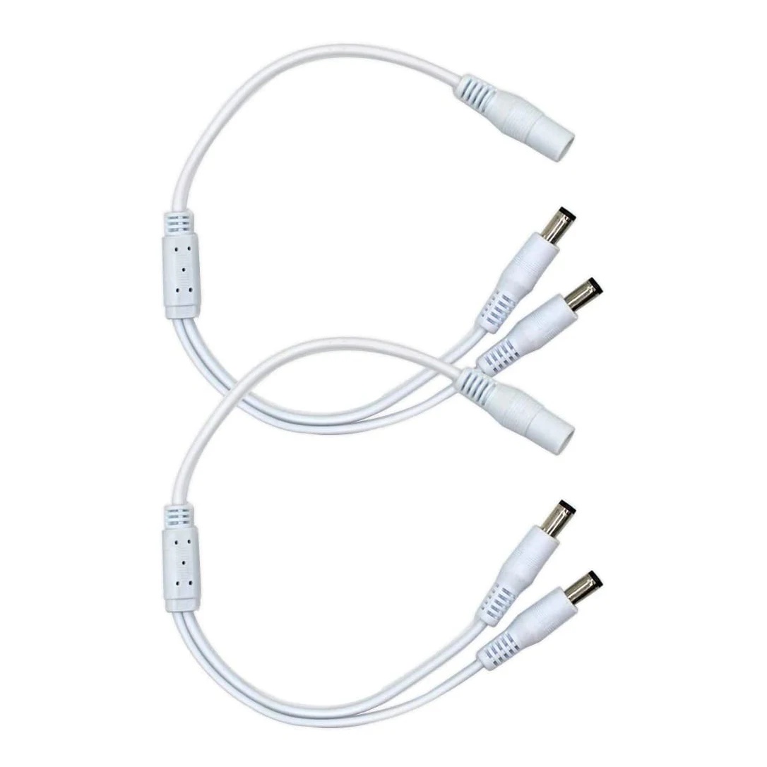 2Pack White 1 female to 2 male Way DC Power Splitter Cable Barrel Plug 5.5x2.1mm for CCTV Cameras LED Light Strip and more