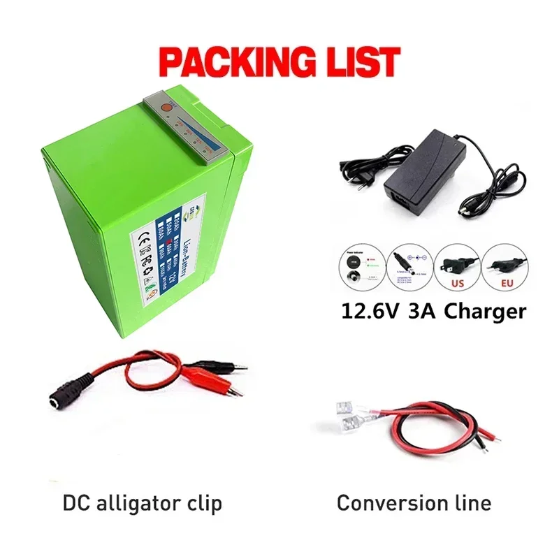 18650 3S6P 12V 100Ah Lithium Battery Pack,Built-in 30A BMS,For Solar Energy Electric Vehicle Li-ion Battery+12.6V Charger