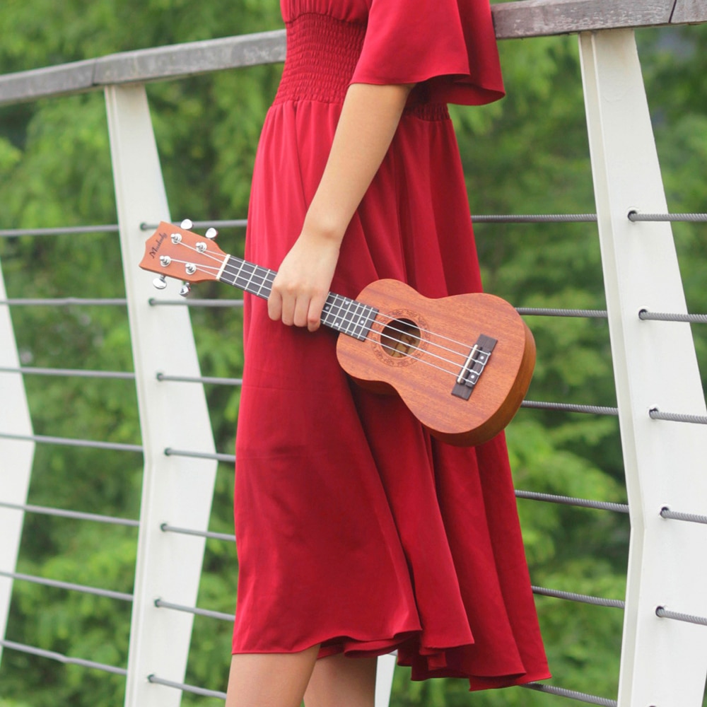 Muslady 21 Inch Ukulele Soprano Ukelele Mahogany Wood Guitar Musical Instruments Set Kits+Tuner+String+Strap+Bag