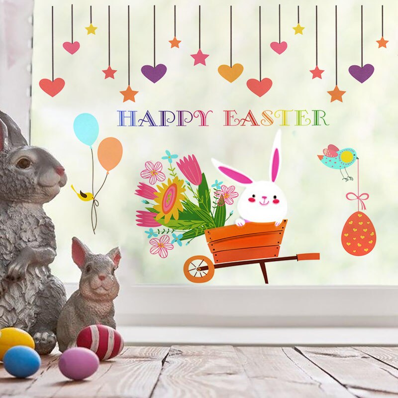 9 Sheets Easter Window Wall Stickers Removable Glass Static Sticker Decals Kids Room School Easter Party Decoration Home Decor