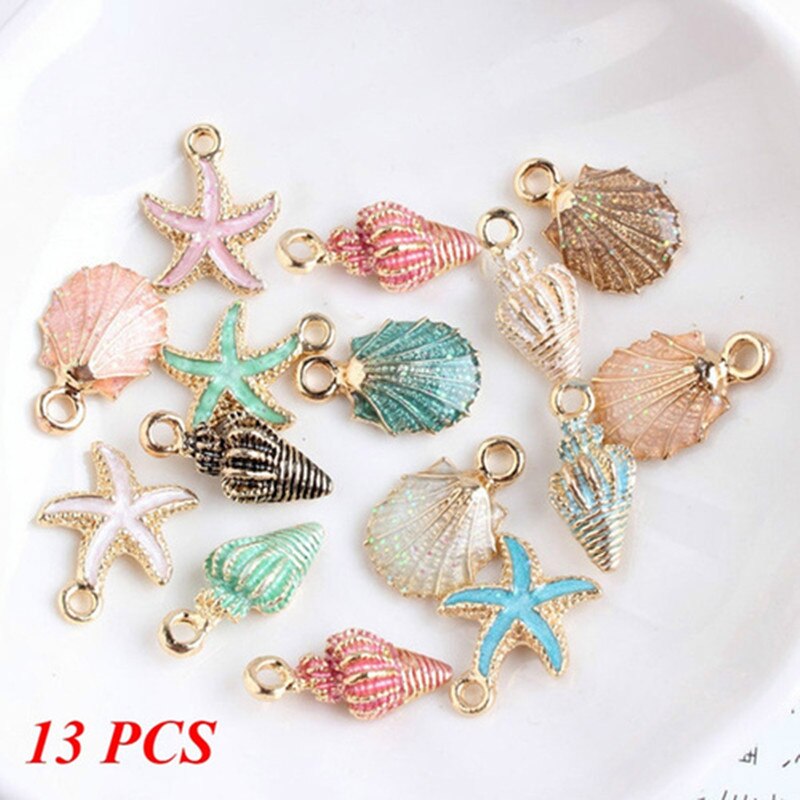 13PCS Conch Seashell Charms Pretty Conch Shell Pendants Starfish Bracelet Necklace Handmade Craft Accessories DIY Ocean Jewelry