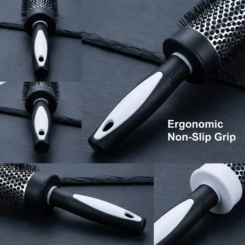 Thermisches Rundbürsten-Set mit Rutschfestem Griff, Nylonborsten, Friseur-Lockenroller, Kamm für Föhn-Styling und Volumen