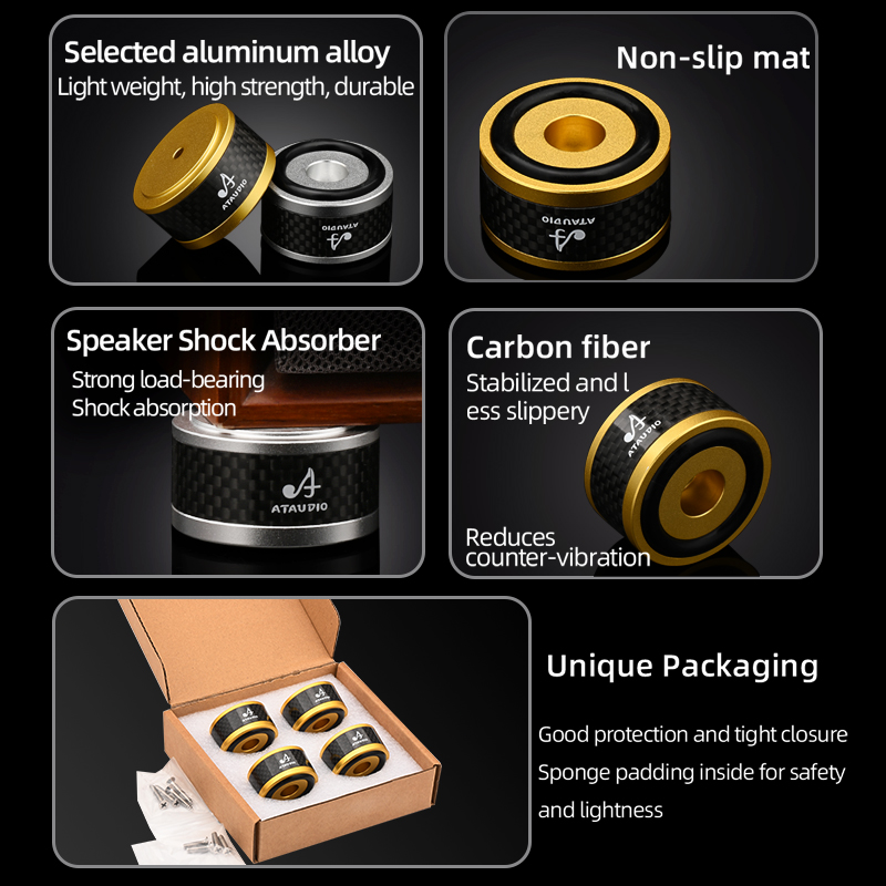 4PCS HiFi Speaker Shock Absorber Hi-end Carbon Fiber Solation Feet Pad for DAC Stereo Audio Speaker Amplifier