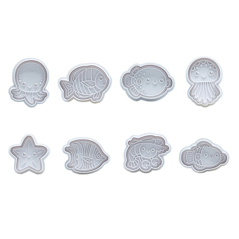 4pcs Ocean Cookie Cutter Jellyfish Seahorse Clownfish Octopus Starfish Fondant Stamp Baking Mold Ocean Theme Cake Decor Tool