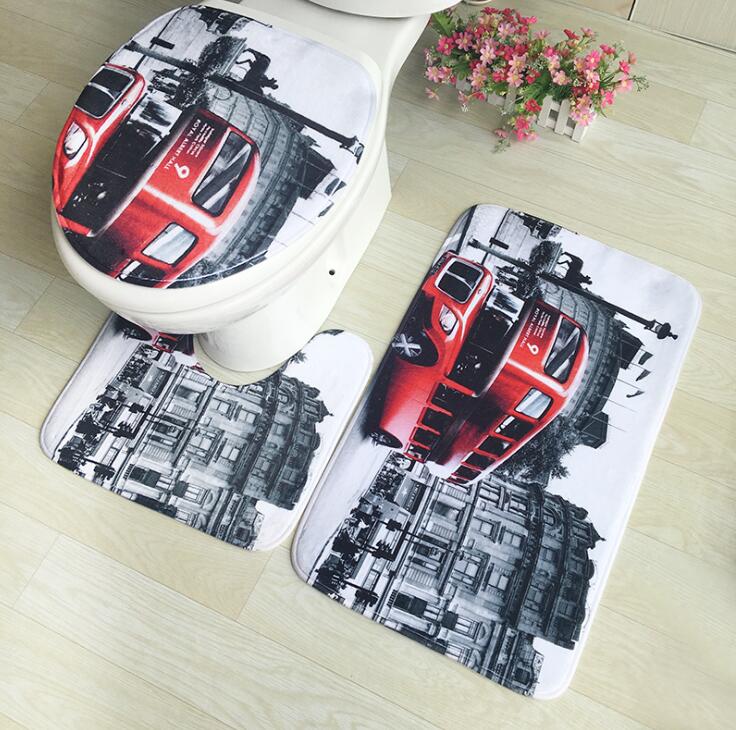 Flannel 3D Print Non Slip 3Pcs/Set Toilet Seat Cover WC Lid Toilet Cover Bathroom Pad Floor Mat Rug Carpet Vloerkleed ZCL512
