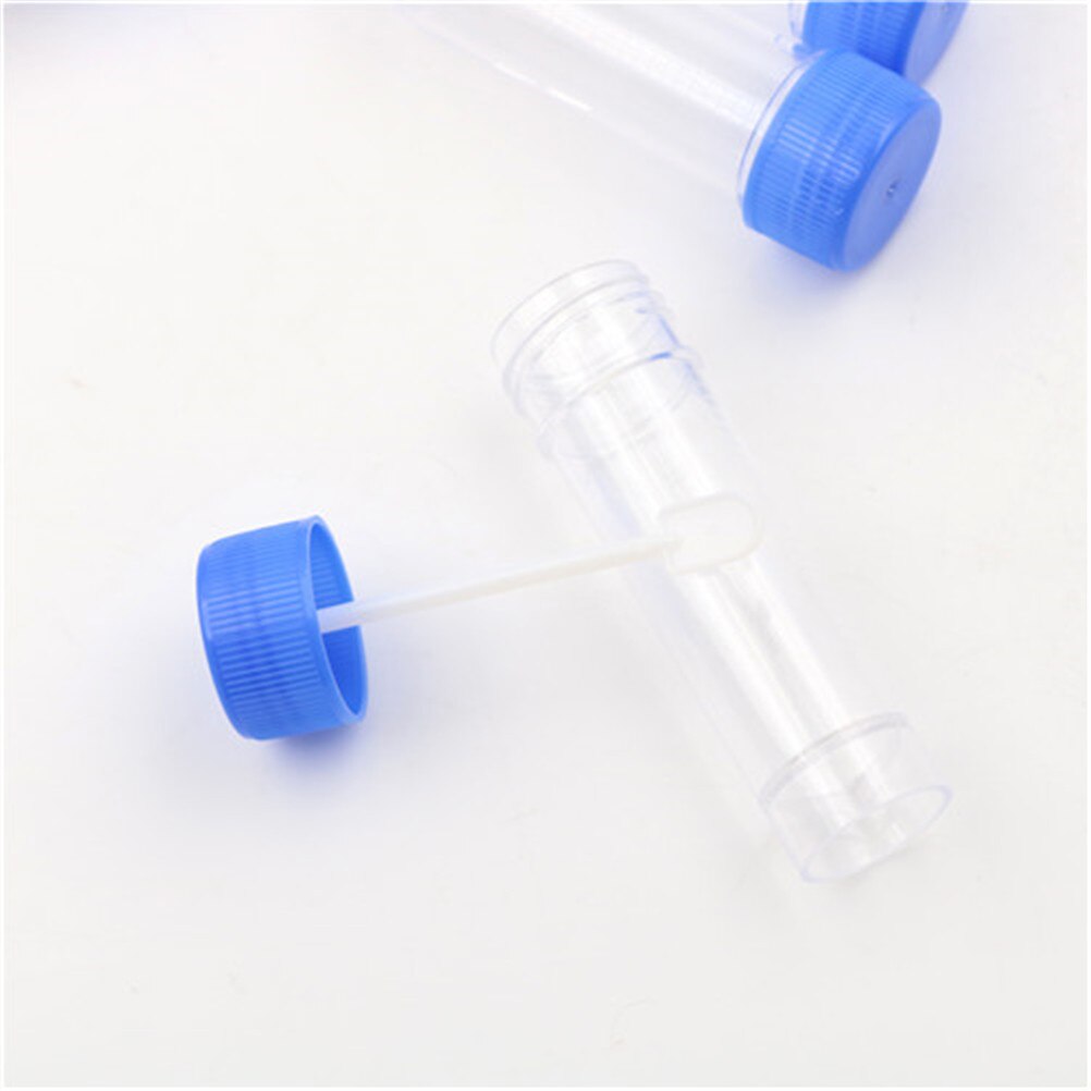 10pcs 30ml Stool Chemistry Plastic Test Tubes With Spoon Clear Specimen Test Container Blue Screw Top