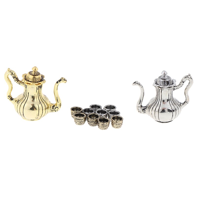 5pz Metallo Tazza di Tè Insieme Teiera 1: 12 Dollhouse Mobili in Miniatura Da Pranzo merce Giocattolo
