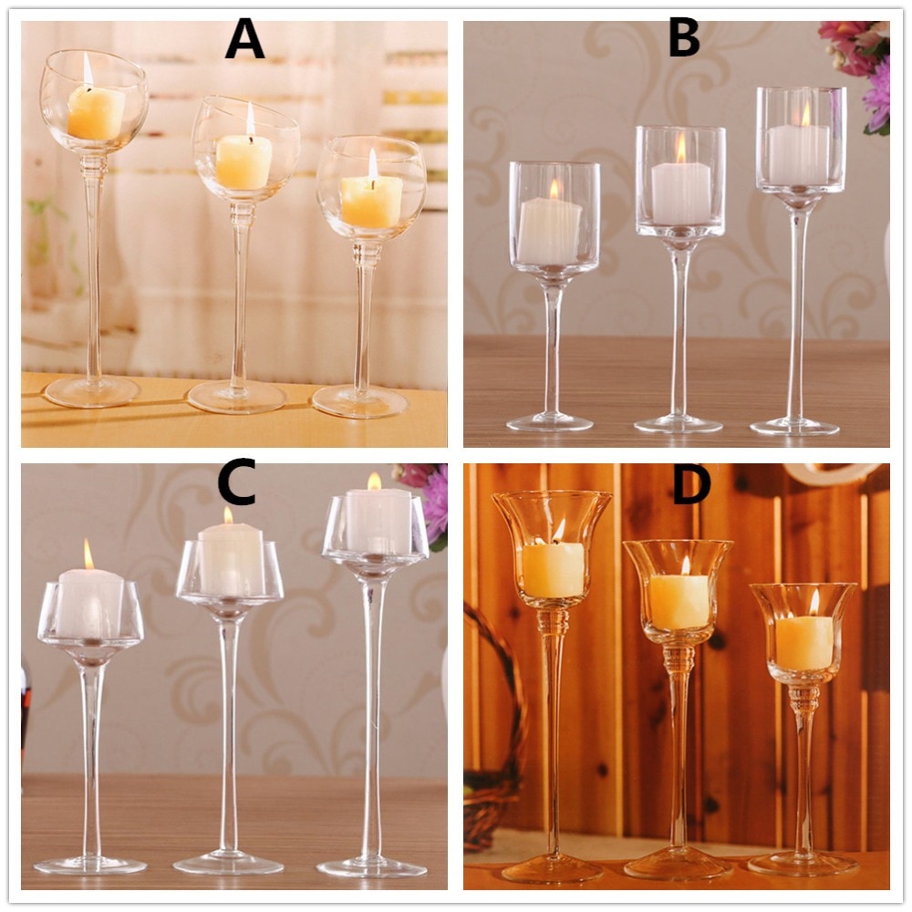 3pcs/set Crystal Glass Stemmed Votive Candle Holder Pillar Tea Light Goblet Candlestick Wedding Pub Party Decoration